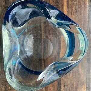 Murano Blue and Clear Glass Art Bowl